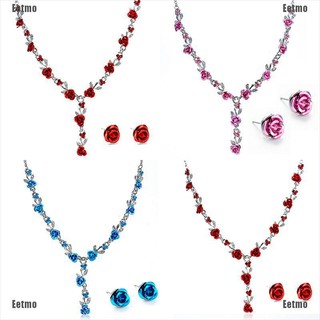 Bộ dây chuyền + bông tai hình hoa đính đá thời trang