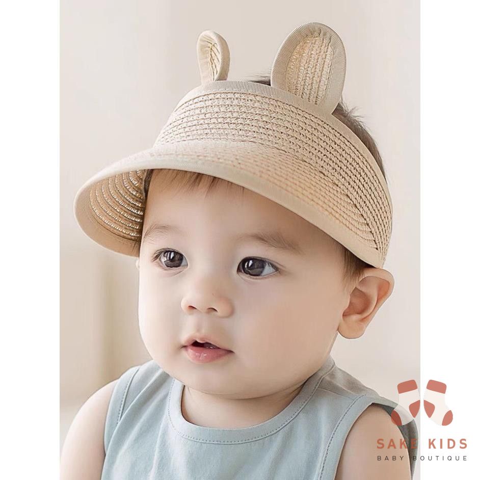 Mũ Cói Cho Bé - Mũ cói Tai Thỏ mùa hè không chóp cho bé từ 1-4 tuổi kiểu dáng Hàn Quốc dễ thương MC03