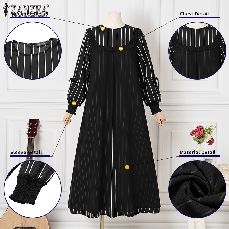Zanzea Đầm Nữ Cổ Tròn Tay Dài Họa Tiết Caro Phong Cách Retro