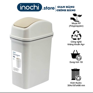 Thùng Rác Nhựa Nắp Lật, 10L Inochi ( Loại kèm ruột), Làm Sọt Rác Văn Phòng, Khách Sạn, Đựng Rác Gia Đình