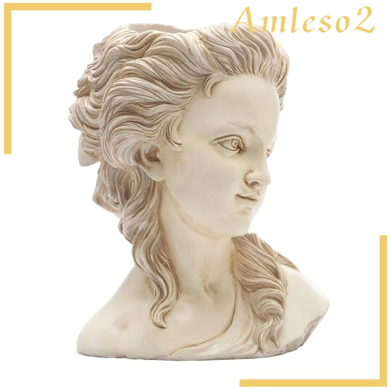 Resin Succulent Plant Flower Pot Greek Goddess Portrait Head Planter White