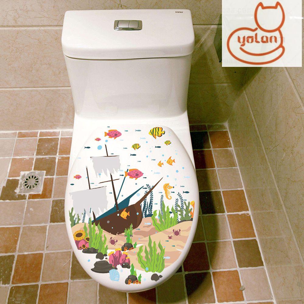 Miếng dán trang trí nhà tắm/ nhà vệ sinh hoạ tiết cá biển hoạt hình 3D chống thấm nước