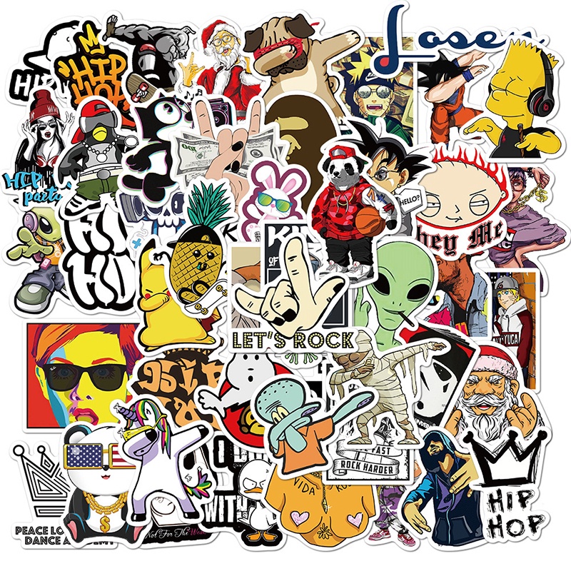 Bộ 100 Miếng Dán PVC Phong Cách Hip Hop Trang Trí Xe Hơi / Máy Tính