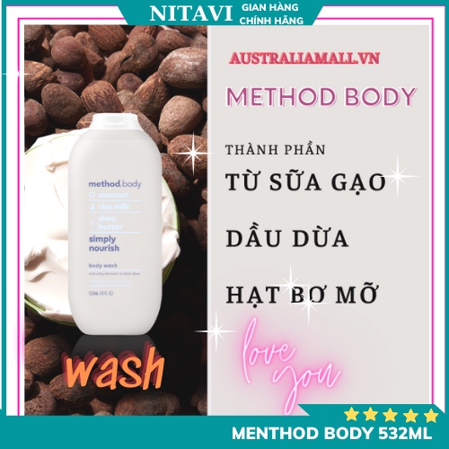 sữa tắm method body Oganic - method body wash Úc dưỡng ẩm lưu hương 532ml