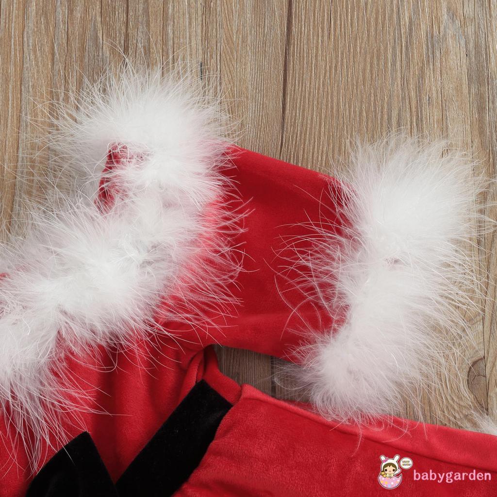 Đầm Tay Dài Phồng Hở Vai Màu Đỏ Giáng Sinh Dành Cho Bé Gái 1 Đến 7 Tuổi