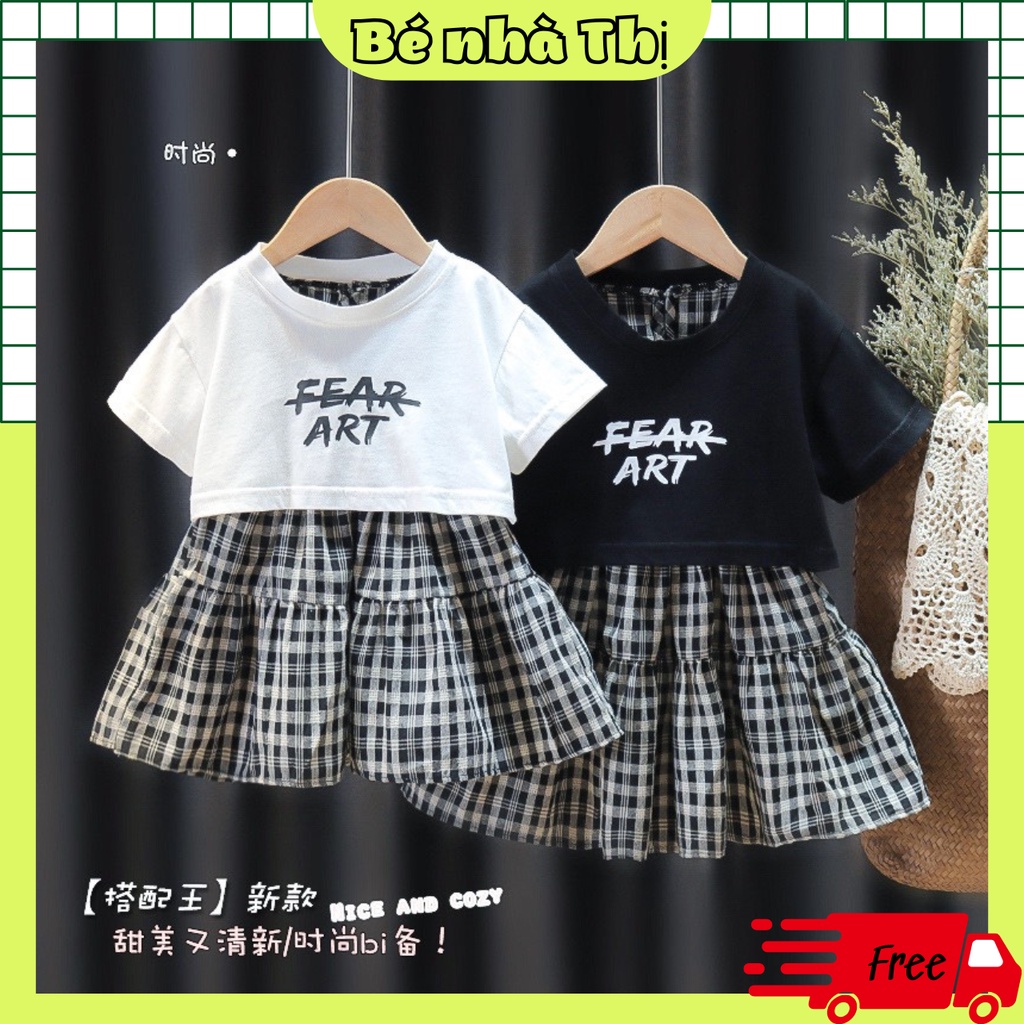 Bộ váy bé gái hai chi tiết dáng xòe cộc tay cotton mềm mát VR01 - BÉ NHÀ THỊ