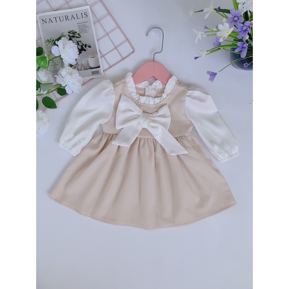 Đầm cho bé gái sơ sinh, 0,1,2,3,4,5,6,7,8 tuổi Babystore88, Váy bé gái thu đông dài tay hàng thiết kế V53