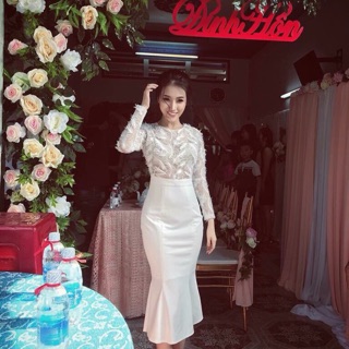 Đầm body lông công Váy đuôi cá