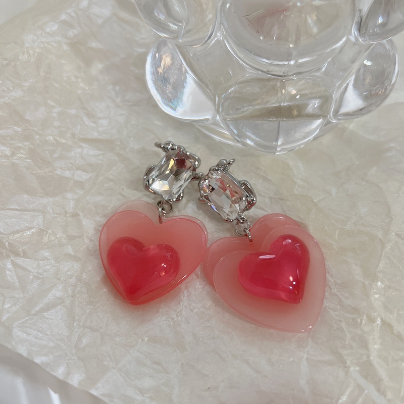 Bông Tai Mạ Bạc 2022 Hình Vuông Trái Tim Đính Đá Zircon Sang Trọng