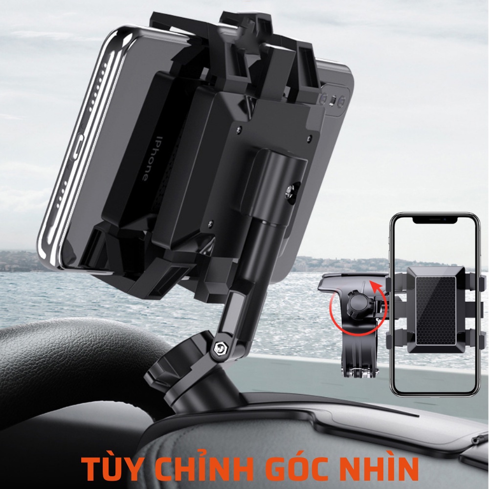 Giá đỡ kẹp điện thoại vô lăng để trên xe hơi ô tô xoay 360 độ chống rung treo đa điểm trên taplo, gương chiếu hậu