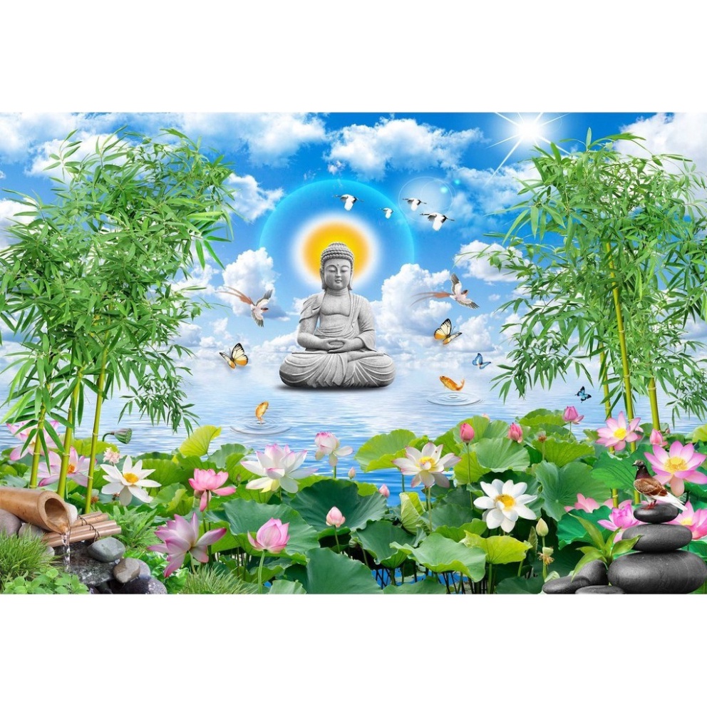 Ảnh Phật, Tranh Đức Phật, Có sẵn keo mặt sau, phòng làm việc, Decal đẹp ,tranh dán tường M394