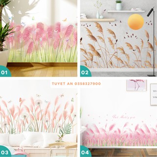 Decal dán chân tường cỏ lau
