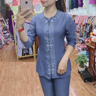 Đồ lam đi chùa Quần áo phật tử mẫu KHÓA LẮC thun lụa