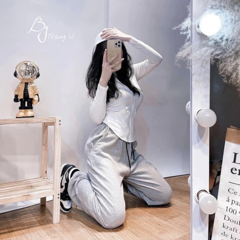 Set bộ thể thao body áo mũ quần bo gấu siêu xinh 1 màu