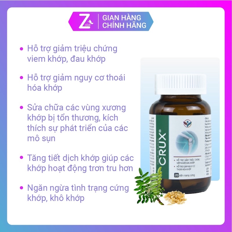 Viên uống Tái Tạo Khớp Thoái Hóa, Tăng Dịch Khớp, Cải Thiện Vận Động Crux (hộp 20v)