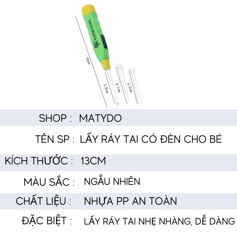 Lấy ráy tai cho bé có đèn MATYDO có 3 đầu dò dễ dàng tháo lắp