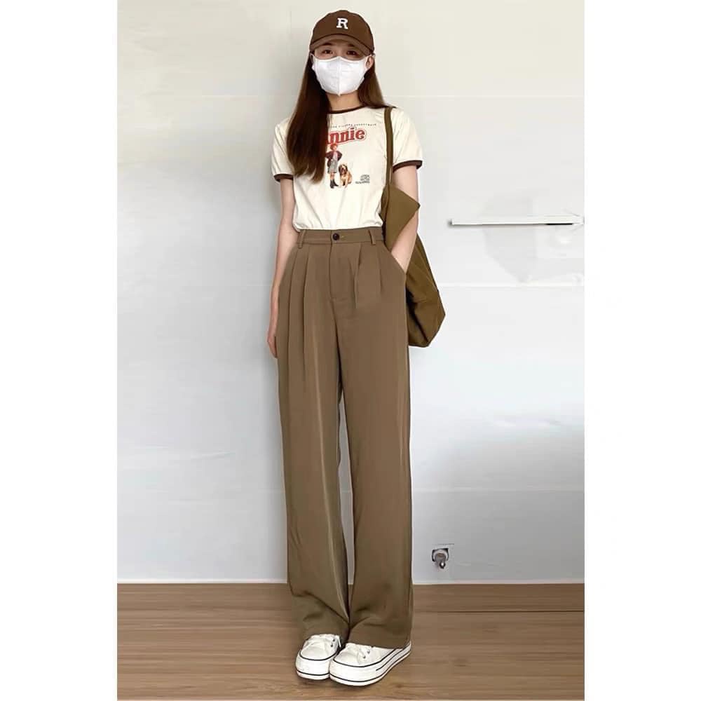 Quần ống suông form rộng dài chất thích. Quần culottes nữ dài 105cm ống rộng.