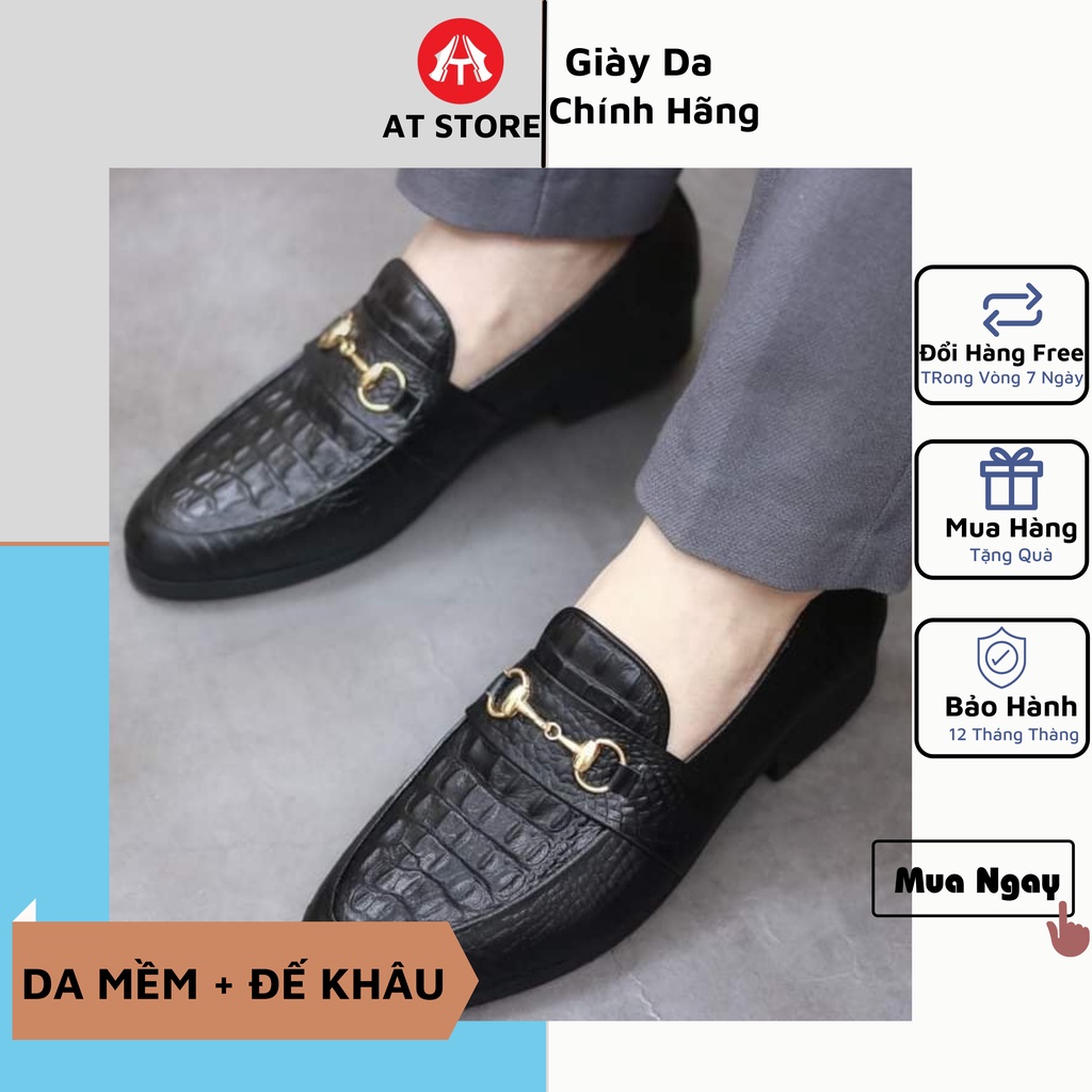 Giày Da Dam - Giày lười da nam công sở cao cấp dập vân cá sấu có đai ngang - giày lười nam Giá Rẻ giảm gần 50%