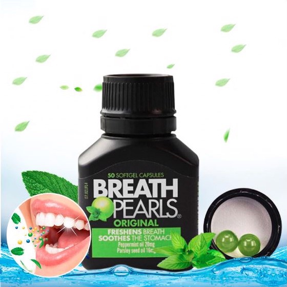 Viên Uống Hỗ Trợ Thơm Miệng Breath Pearls 50 Viên Chiết Xuất Tinh Dầu Bạc Hà, Hạt Mùi Tây