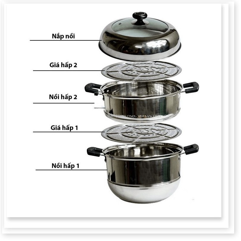 [XẢ KHO 3 NGÀY] Nồi hấp xửng 3 tầng inox siêu to hấp bánh, xôi, luộc gà nguyên con