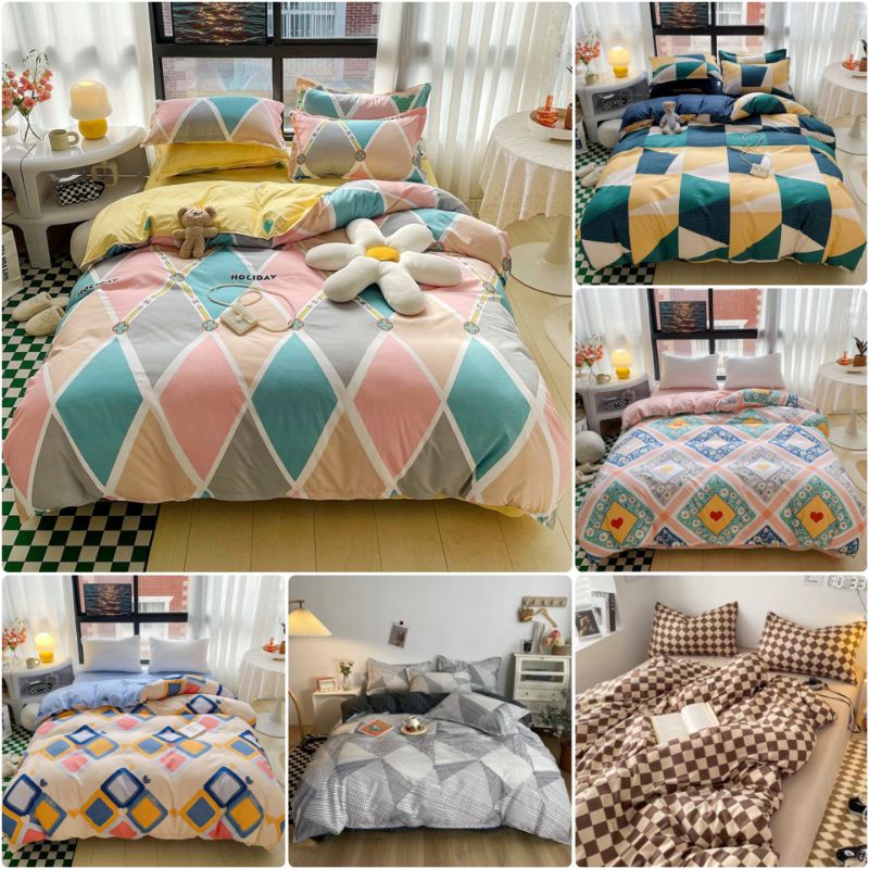 Bộ chăn ga gối mẫu mới nhất Cotton Poly, chăn ga Hàn Quốc, miễn phí bo chun drap ga giường theo yêu cầu