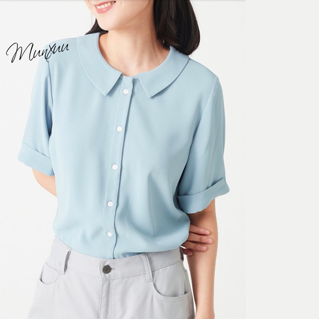 Áo sơ mi kiểu cổ sen MUNXUU, thiết kế đơn giản, kiểu dáng trẻ trung - SP08