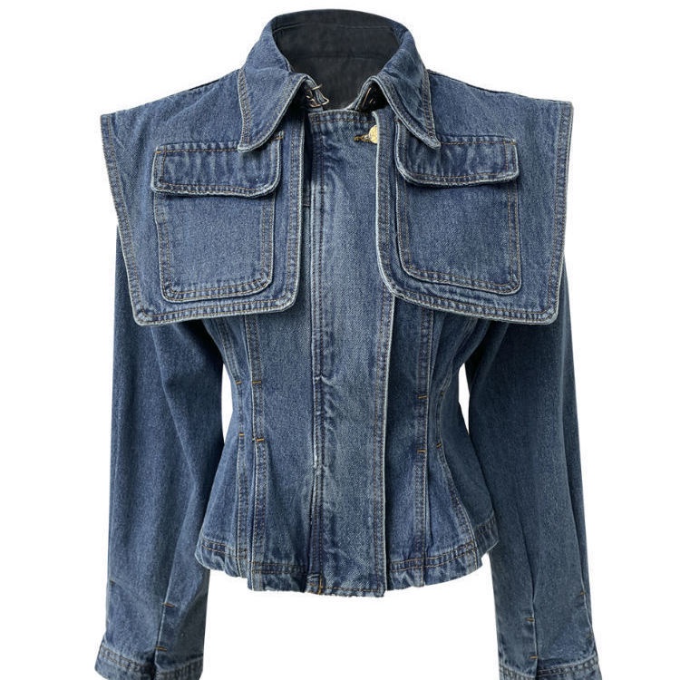Áo Khoác Denim Phối Khóa Kéo Phong Cách Retro Cá Tính