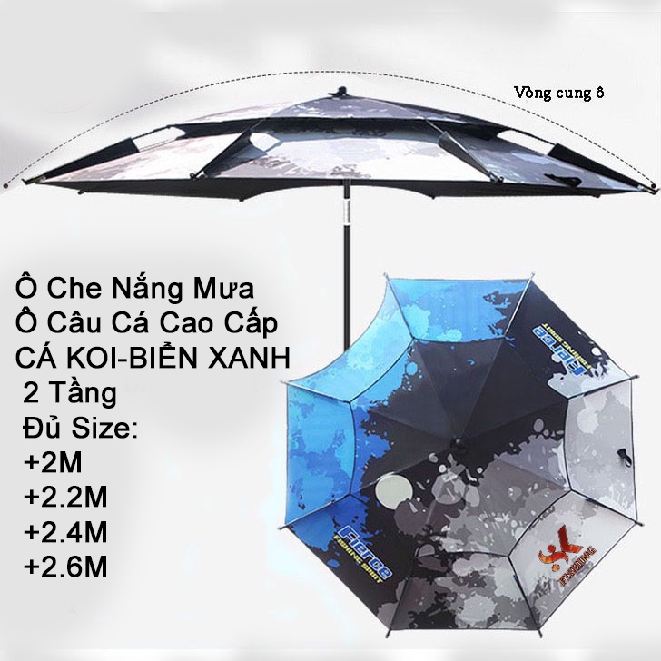 Ô Dù Câu Cá 2 Tầng SK FISHING Cá KOI - Biển Xanh Cao Cấp Sang Trọng | 2M và 2.6M - Lão Ngư Fishing