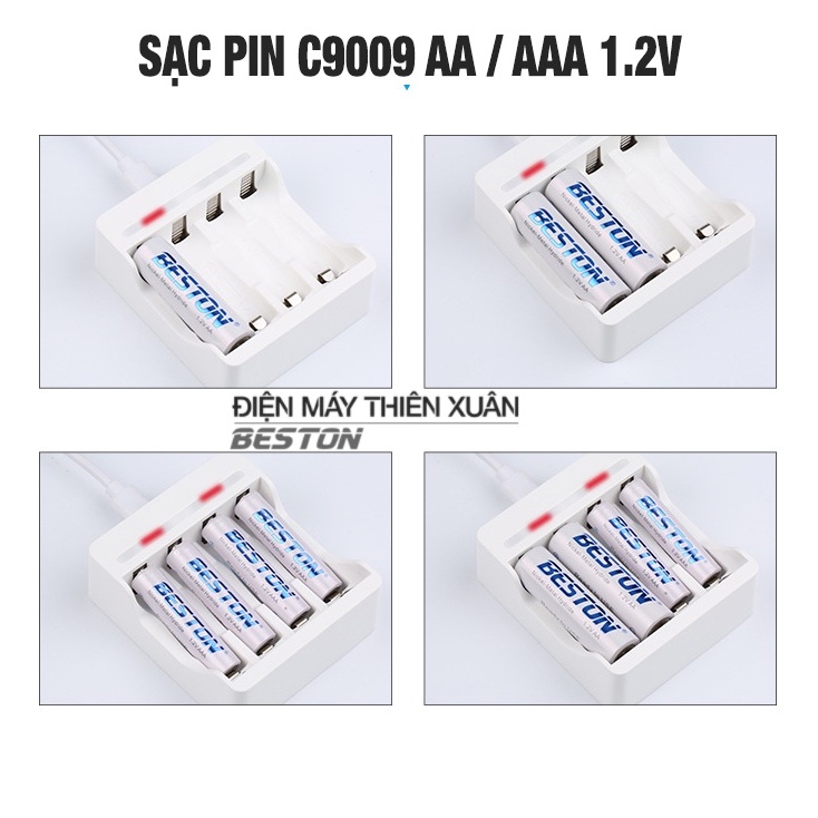 Bộ Sạc AA AAA Tự ngắt + 4 Pin AA 3000mAh Beston dùng thay thế cho pin AA 1.5V micro, đồ chơi, đèn pin