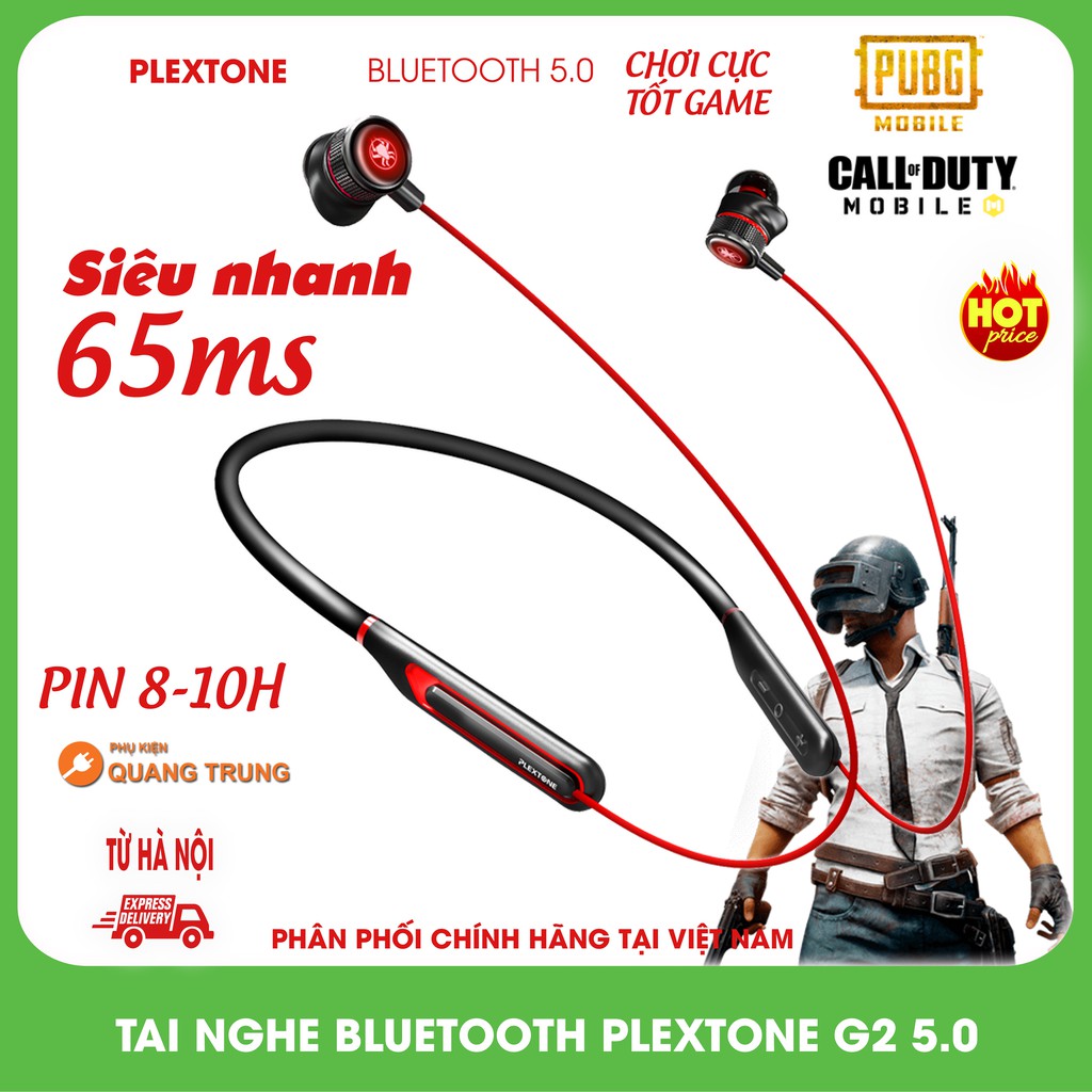 Tai nghe bluetooth plextone G2,độ trễ 65ms cực thấp,bluetooth 5.0,có đèn led