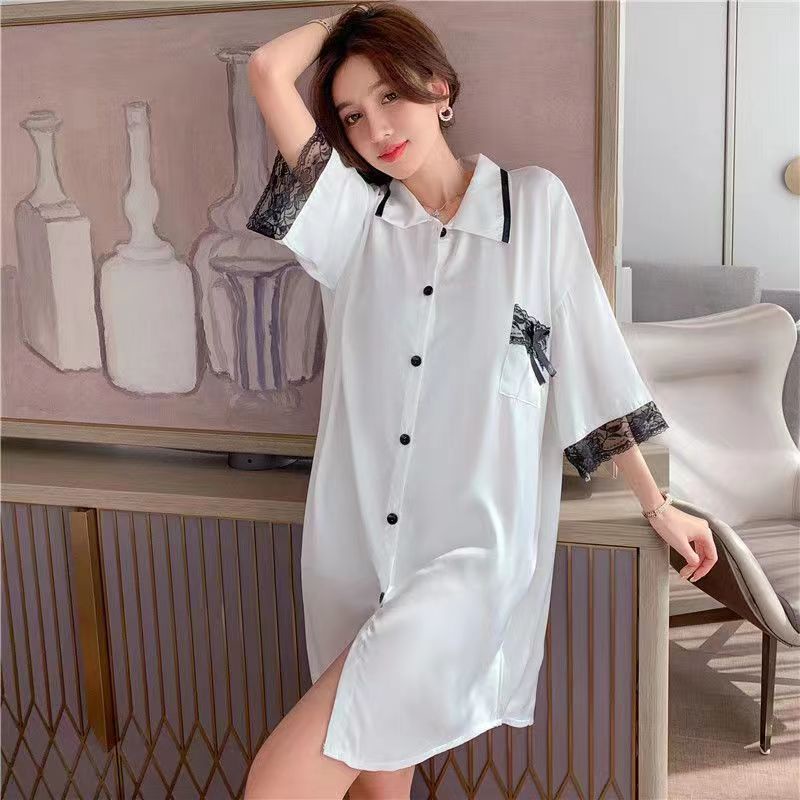 Đồ ngủ Lụa Satin Tay Ngắn Dáng Rộng Plus Size M-4XL Chất Lượng Cao Cho Nữ