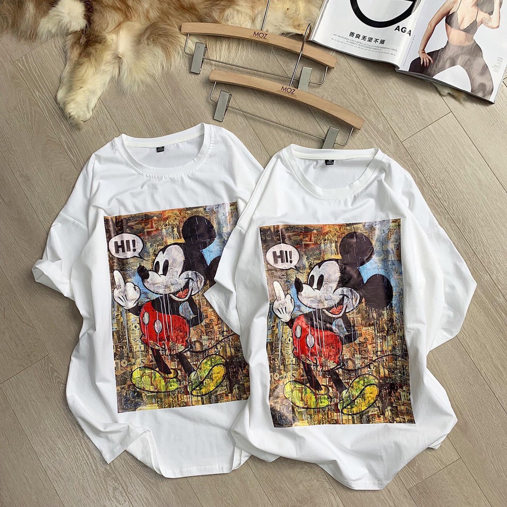 Áo thun nữ chuột Mickey (ảnh thật) trắng đỏ