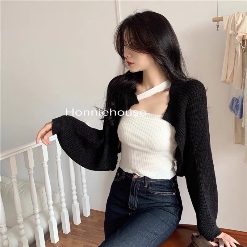 Áo khoác len cadigan lửng tay dơi, Áo kiểu len khoác sexxy AK7503 - NhiNhi Shop