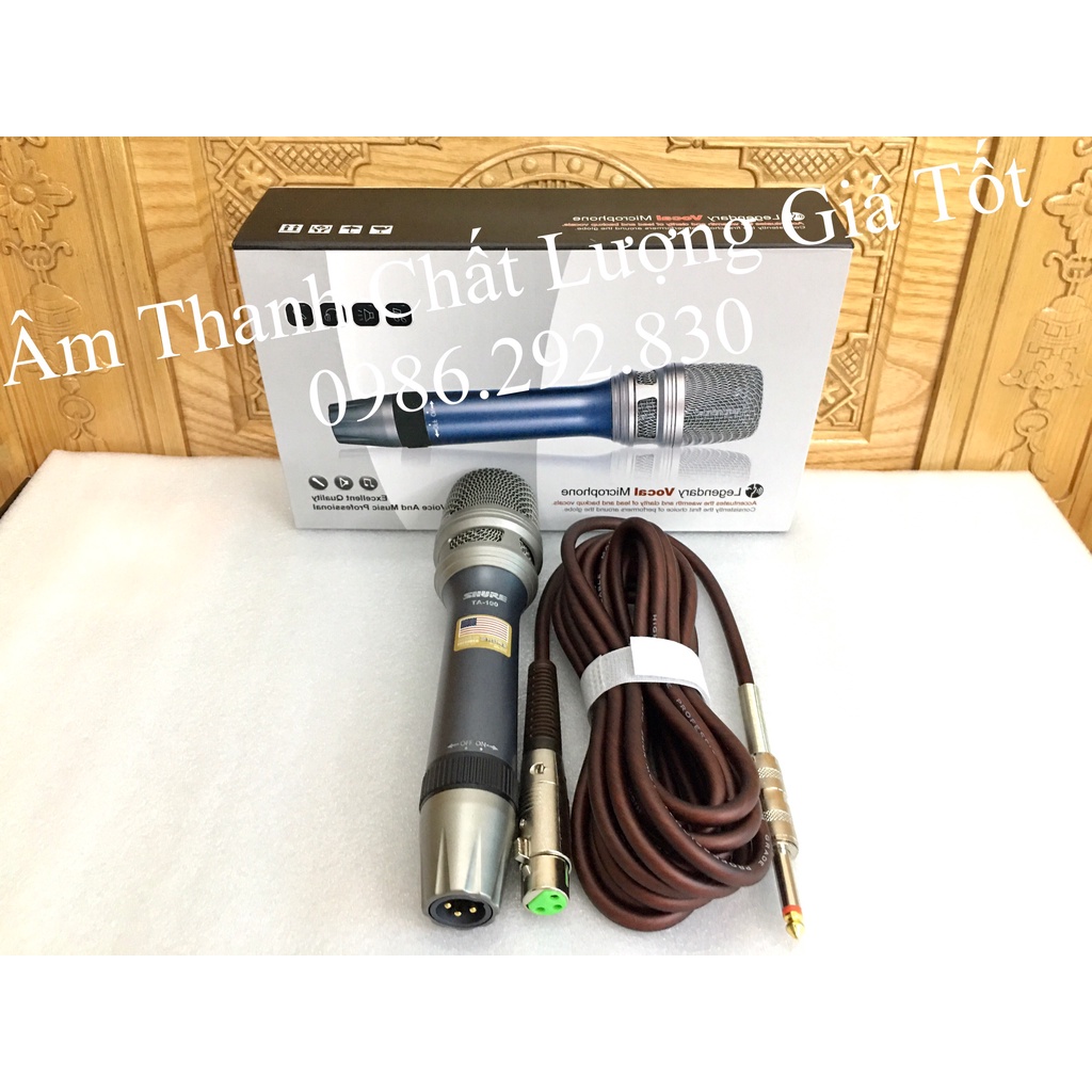 Micro Có Dây SHUR'E TA 100 Cao Cấp . Tay Cầm INOX .Hút Giọng Tốt, Hát Nhẹ,Hỗ Trợ Giảm Hú Hiệu Quả Cho Dàn Karaoke