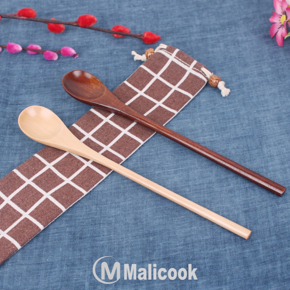 Thìa gỗ cà phê cán dài kiểu Nhật Bản  MALICOOK