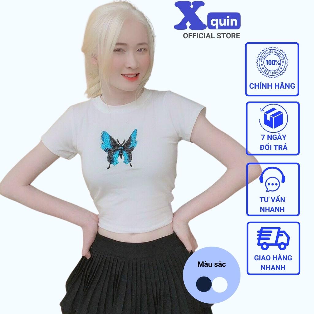 Áo croptop thêu hình siêu dễ thương, áo kiểu nữ ôm body chất thun borip mềm mịn