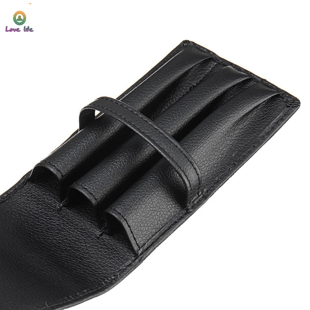 VN✿ 3 Slot Pen Roller Black Leather Bag Pen Stationery Pencil Cover Ballpoint Storage Case Bag