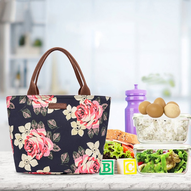 Túi Đựng Hộp Cơm Trưa Giữ Nhiệt Chống Thấm Nước Mềm Mại In Họa Tiết Hoa Xinh Xắn