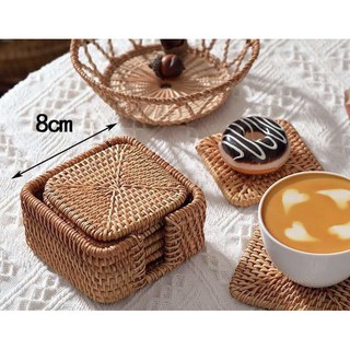 bộ 6 lót ly đĩa sứ mây tre