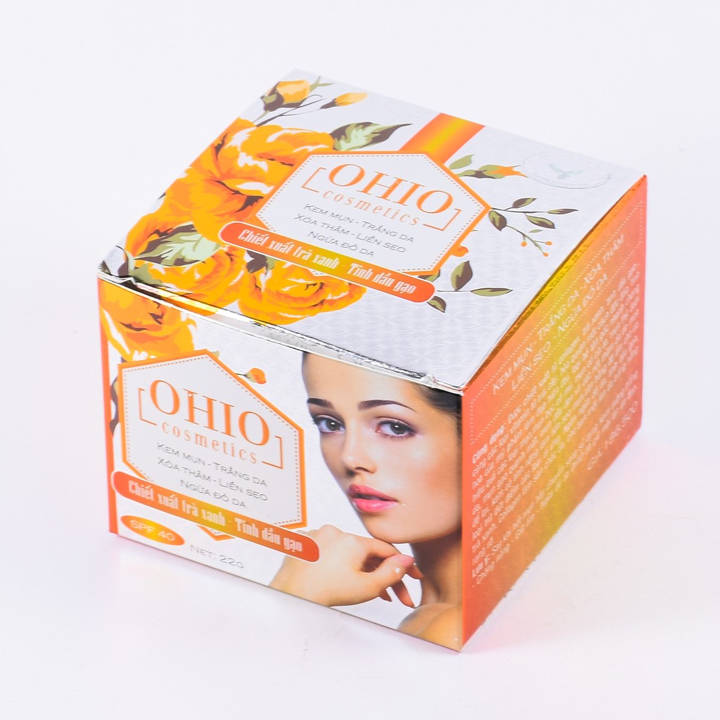 Kem mụn - Trắng da - Xóa thâm - Liền sẹo - Ngừa đỏ da OHIO chiết xuất trà xanh - tinh dầu gạo ( 22g )