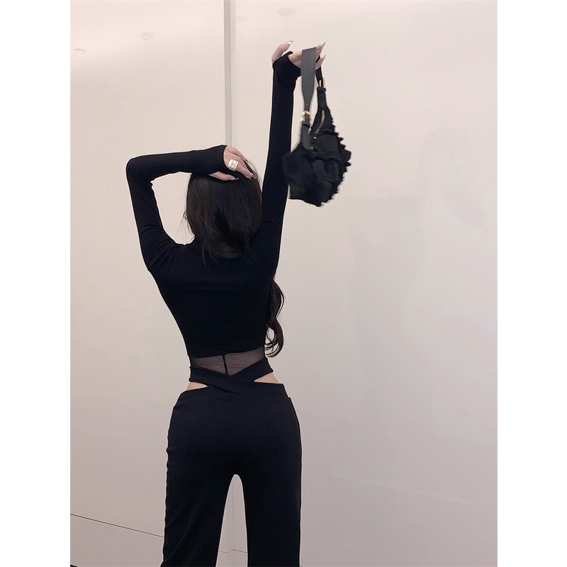 Set Áo bodysuit phối lưới+ Quần suông cạp V khoét eo sexy-ORD | BigBuy360 - bigbuy360.vn