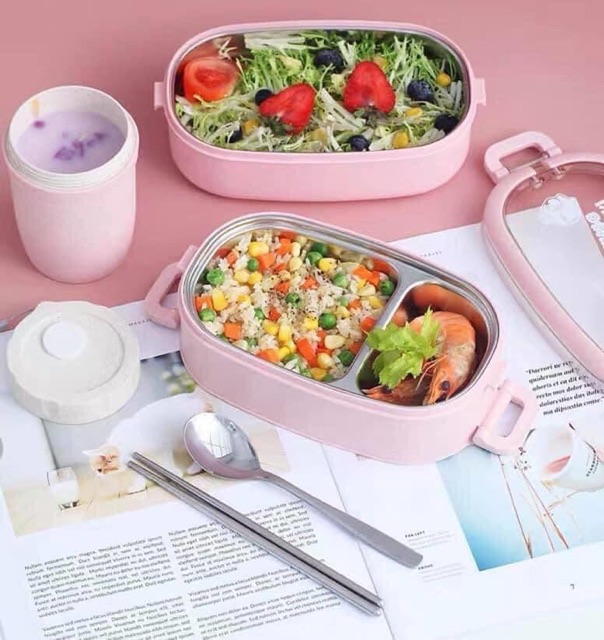 HỘP CƠM GIỮ NHIỆT 2 TẦNG  RUỘT INOX ( KÈM THEO ĐŨA THÌA DĨA + TÚI GIỮ NHIỆT)🌿🌿🌿 | BigBuy360 - bigbuy360.vn