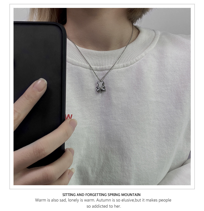 Dây Chuyền Thép Titan Mặt Hình Gấu Hoạt Hình Phong Cách Hàn Quốc 22782