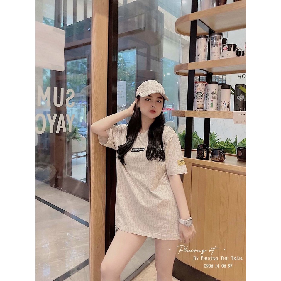 Áo phông phối chữ họa tiết màu sáng fom rộng | BigBuy360 - bigbuy360.vn