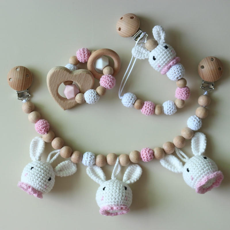 Đồ Chơi Vòng Tay / Núm Vú Giả Có Kẹp Treo Xe Đẩy Em Bé Sơ Sinh Gặm Răng