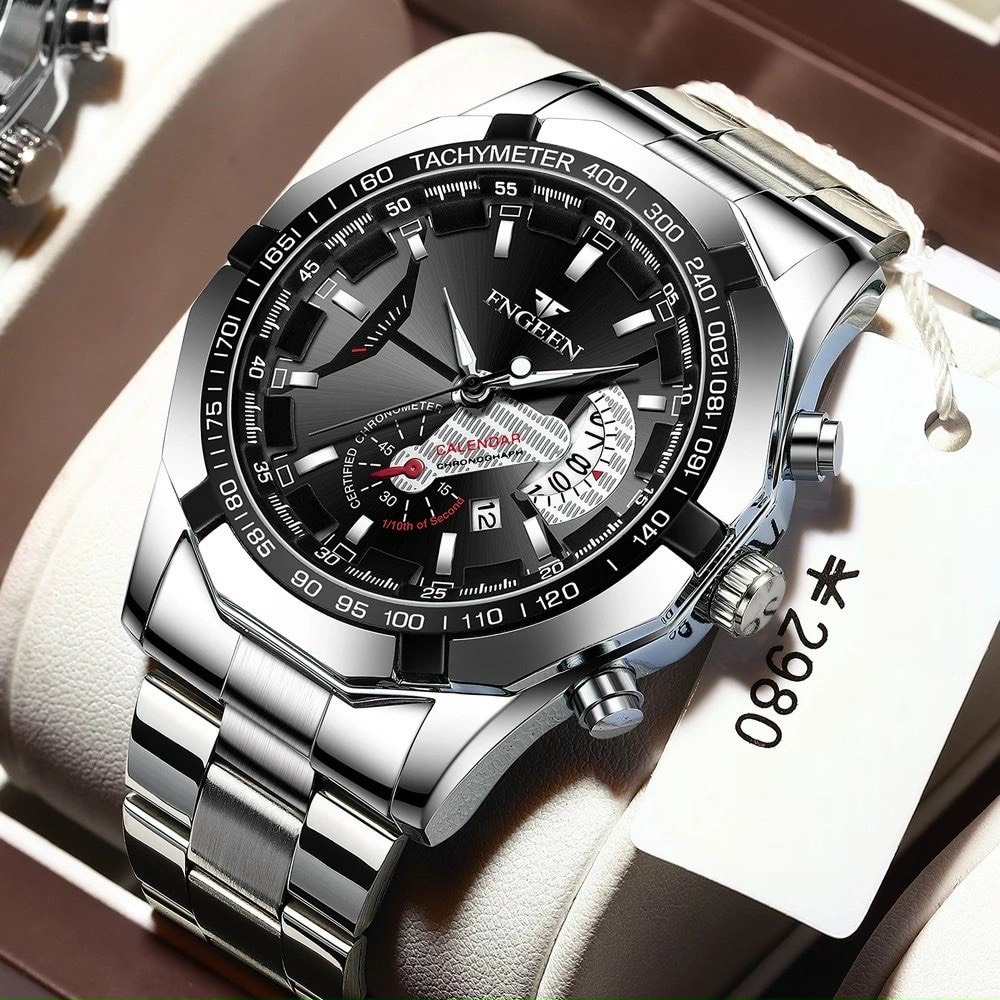 Đồng Hồ Nam FNGEEN 001 Dây Kim Loại Không Gỉ Size 44mm Có Lịch Ngày - Sở Hữu Thiết kế Sang Trọng