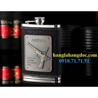 Bình rượu inox Hip Flask chính hãng Honest 8oz, bao da logo cây súng (240ml)