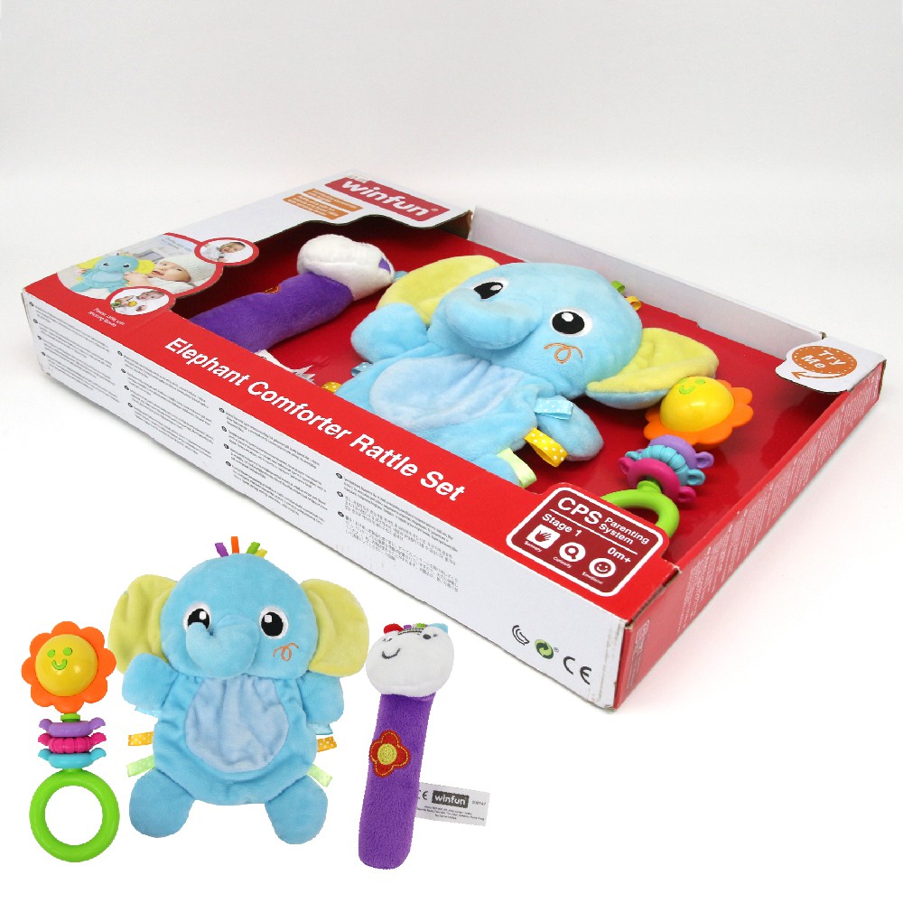 Set 3 đồ chơi cầm tay xúc xắc chíp chíp voi gặm nướu cho bé sột soạt Winfun 3026 - cho bé từ 0 tới 12 tháng