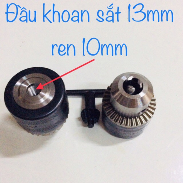 Đầu khoan 13mm,bằng sắt kẹp từ mũi nhỏ tới mũi 13mm,ren cốt 10mm,(răng nhuyễn)