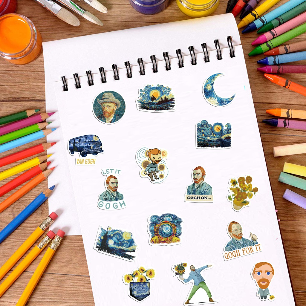 Set 40 Miếng Dán Trang Trí Hình Tranh Của Van Gogh Độc Đáo